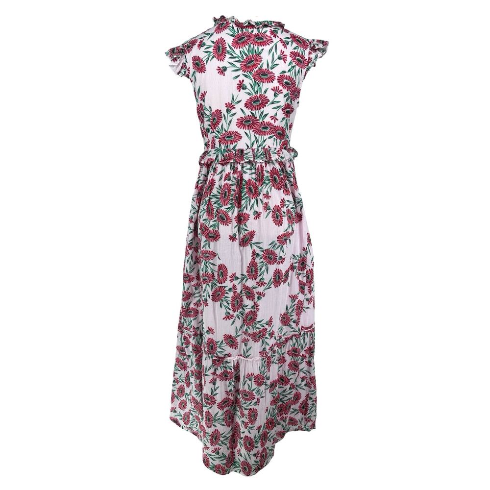 BANJANAN Constance Dress XS Dune Daisy Red Floral Cotton Maxi Dress - Picture 5 of 14